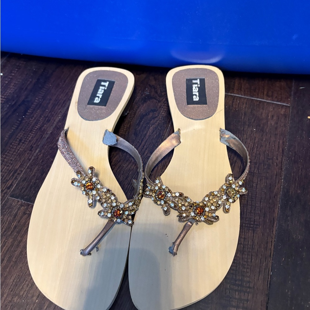 Tiara Gold and Silver Beaded Sandals